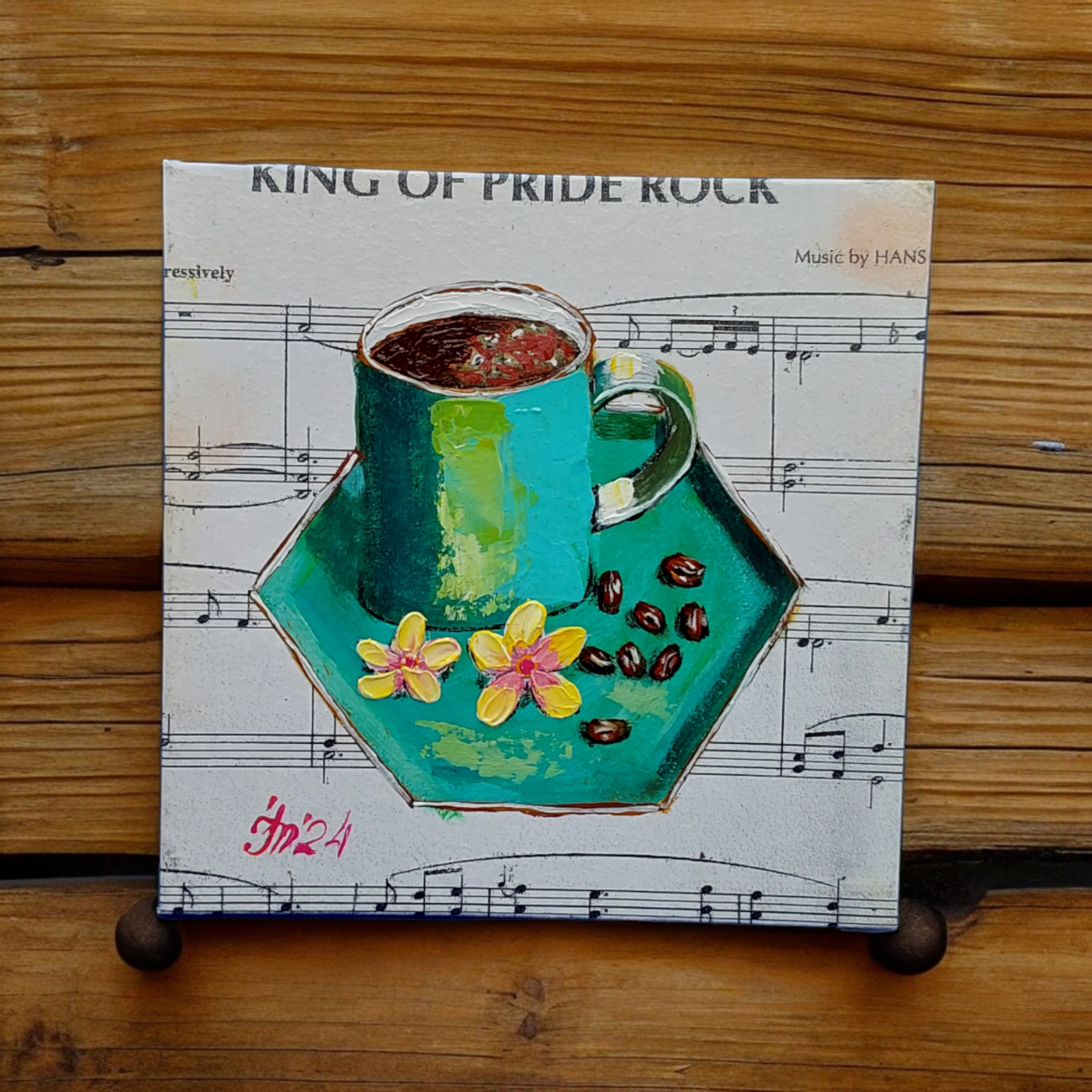 Coffee Cup 3 Original oil Painting Kitchen Decor Flowers Handmade Wall Art ooak