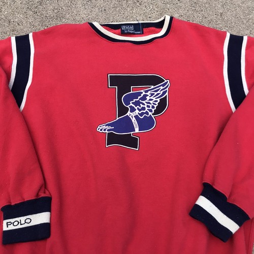 RARE Vintage Polo Ralph Lauren P Wing Stadium 93 Red Sweater RARE Vintage Polo Ralph Lauren P Wing Stadium 93 Red Sweater
