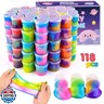 118 Pack Slime Party Favors Kit, Mini Galaxy Bulk Slime Stretchy Stress Relief for Kids, Soft Putty DIY Making Toy, Girls and Boys Classroom Supplies, Student Birthday, Goodie Bag Stuffers
