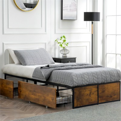 With 2 Xl Storage Drawers Metal Platform Bed Frame ...