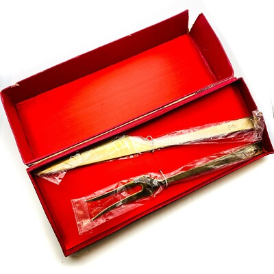 2 Pcs Collectible Elegant Bac Cake Dessert Fork Knife Gold Color w/ Box