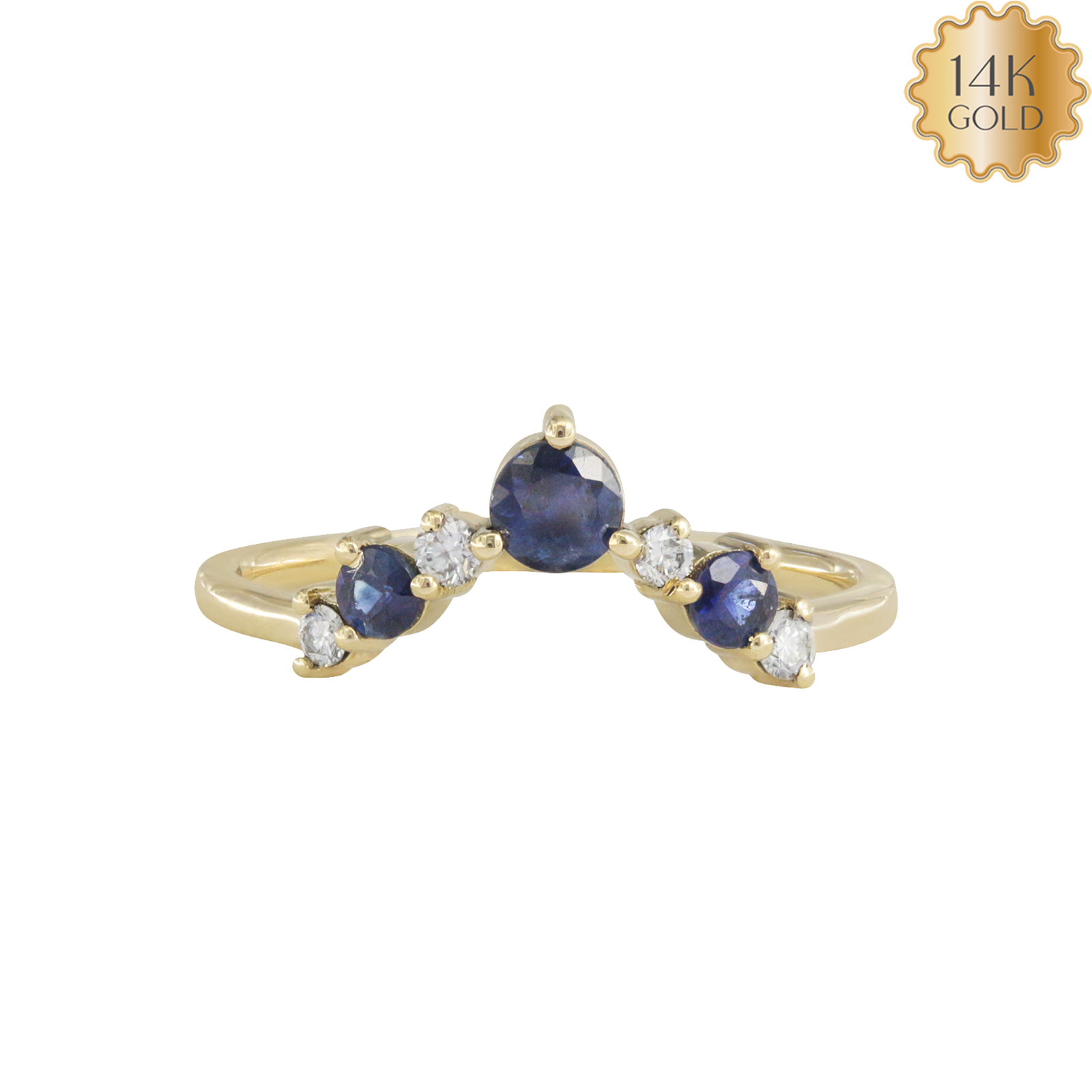 14K Gold Natural Diamond Blue Sapphire Chevron Ring Enhancers-Jewelzofny