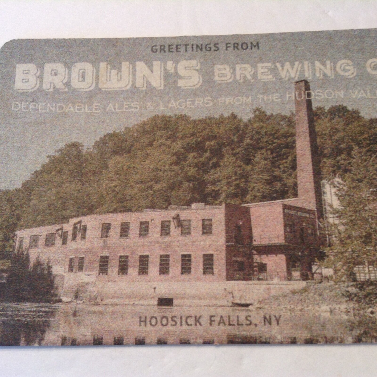 Beer Memorabilia Coaster/Mat Postcard BROWN’s Brewing Co. Hoosick, NY