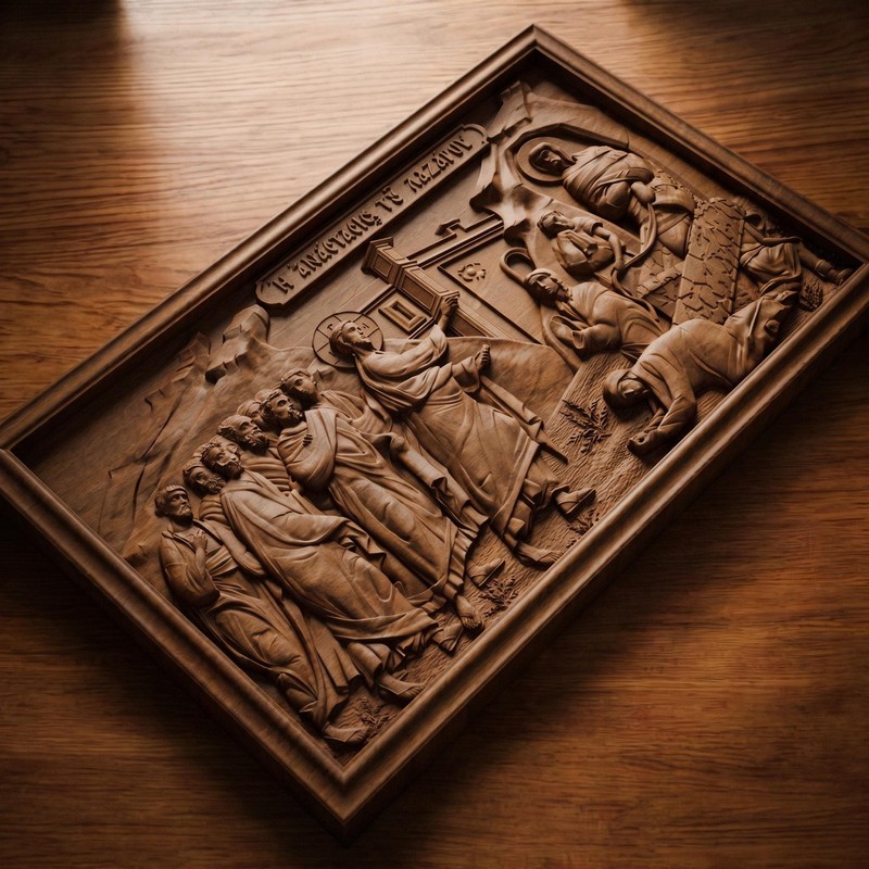 Lazarus Resurrection from Jesus Christ Wood Carved Handmade Greek Christian Icon