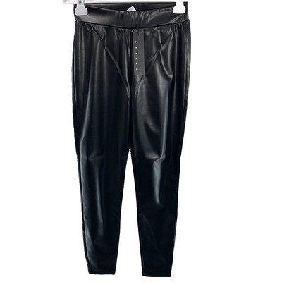 Sisley Faux Leather Leggings Mid Waist, Size XS UK 6, Black