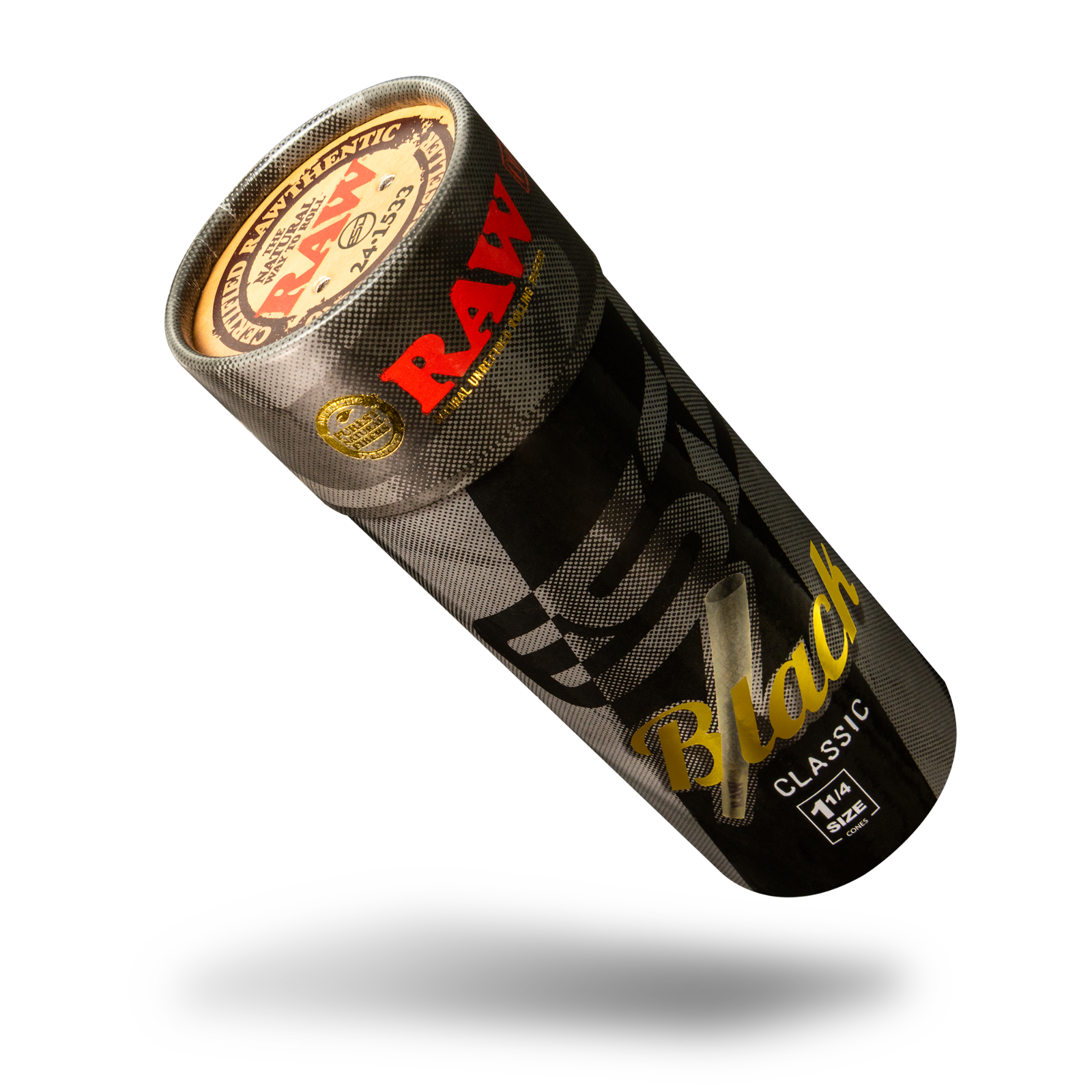 RAW Cones Black 1-1/4 Size | 50 Pack | Natural Pre Rolled Rolling Paper