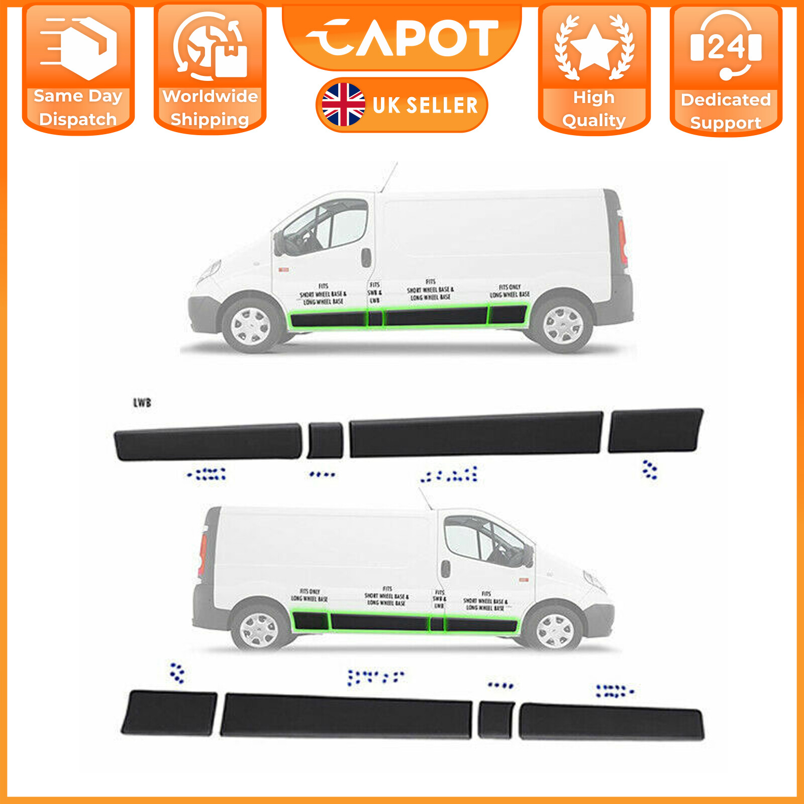 Side Door Trim Moulding Panel Set for Vivaro Trafic-II Primastar (2001-2014) LWB