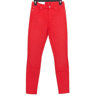 NWT 7 For All Mankind Womens Jeans High Waist Ankle Super Skinny Red Size 27 AI
