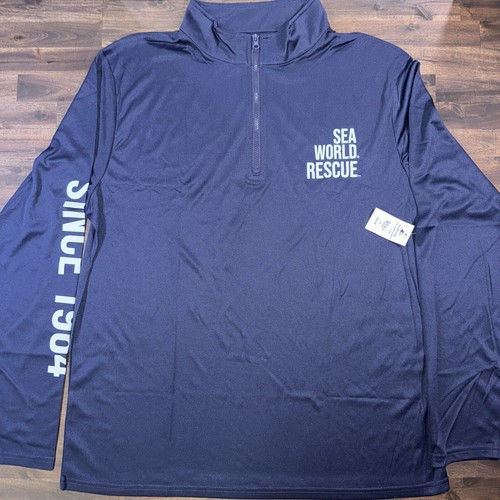 Sea World Rescue Mens 1/4 Quarter Zip Pullover 2XL Blue Since 1964 Lightweight