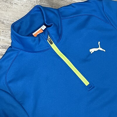 PUMA Sweatshirt Mens Large 1/4 Zip Pullover Fleece Lined Blue