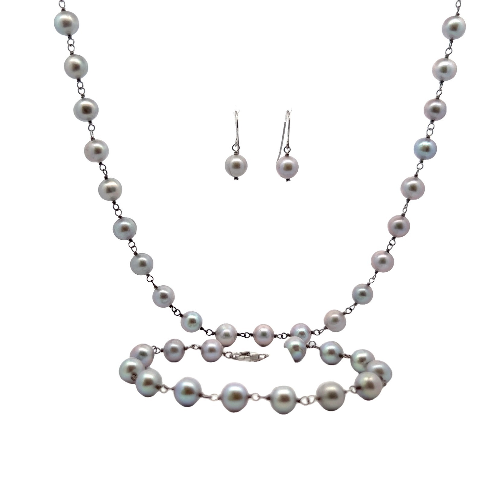 のん Sterling Link 7.5-8mm Grey Genuine Cultured Pearl Earring