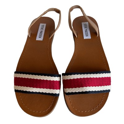 NWT $60 Steve Madden Abella 7.5 M Sling Back Striped Red White Blue Sandal Shoes