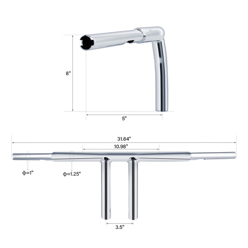 1-1/4" Fat Custom 8" Rise T Bar Handlebar Fit For Harley Dyna FLSTC  Bar