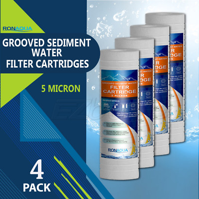 4 Pack Grooved Sediment 5 Micron Water Filters Cartridge 2.5'' x 10'' 