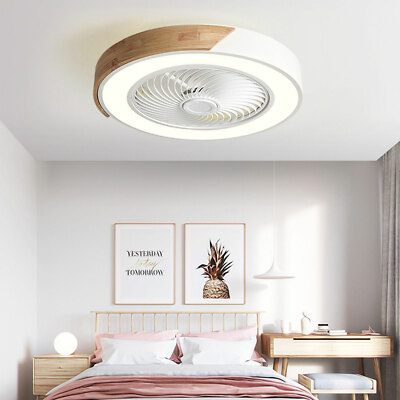22'' Modern Semi Flush Ceiling Fan Remote Control LED Pendant Lamp Fan Chandelier