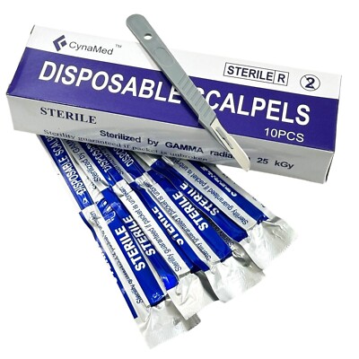 Box of 10  Disposable Scalpels, Sterile, for Dermaplaning, Podiatry, & Crafts
