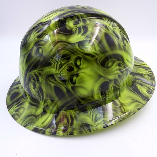 Hard Hat FULL BRIM custom hydro dipped , OSHA app hear no see no skulls