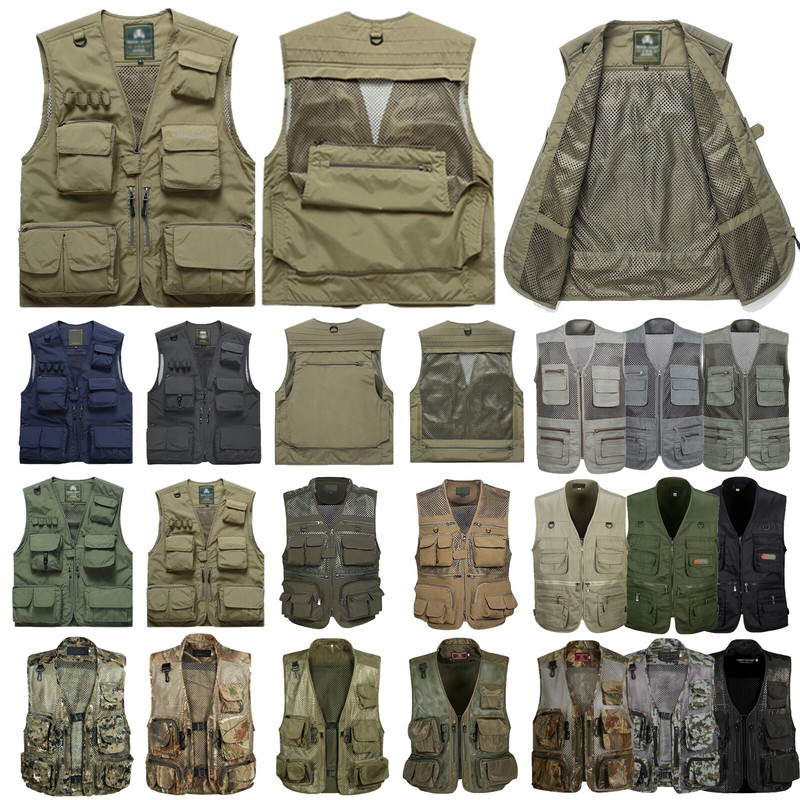 Herren Trekking Fotograf Weste Mesh Schießen Angeln Taschen Jackeweste Mantel