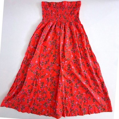 J.Crew Womens Red Floral Smocked Bodice Strapless Midi Dress XS