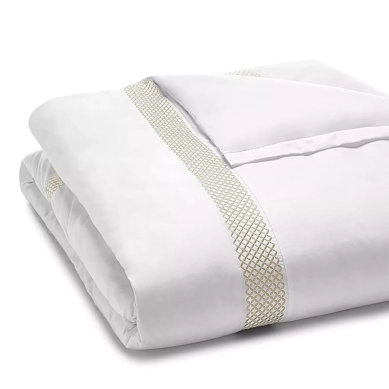 Hudson Park Collection 500TC Embroidered Geo Twin Comforter Cover - Sand - Picture 1 of 14