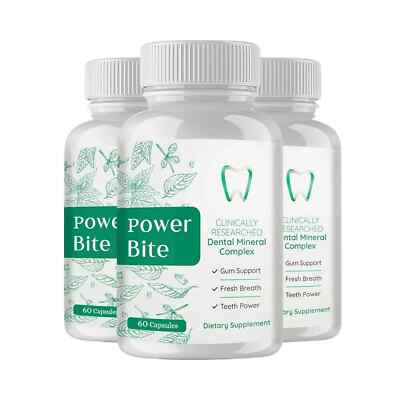 3-Pack Power Bite Oral Pills - Dietary Supplement For Teeth & Gums -180 Capsules