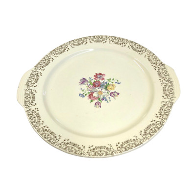 Vtg Taylor smith China China 13 Inch Handled Round Serving Platter Cake Plate