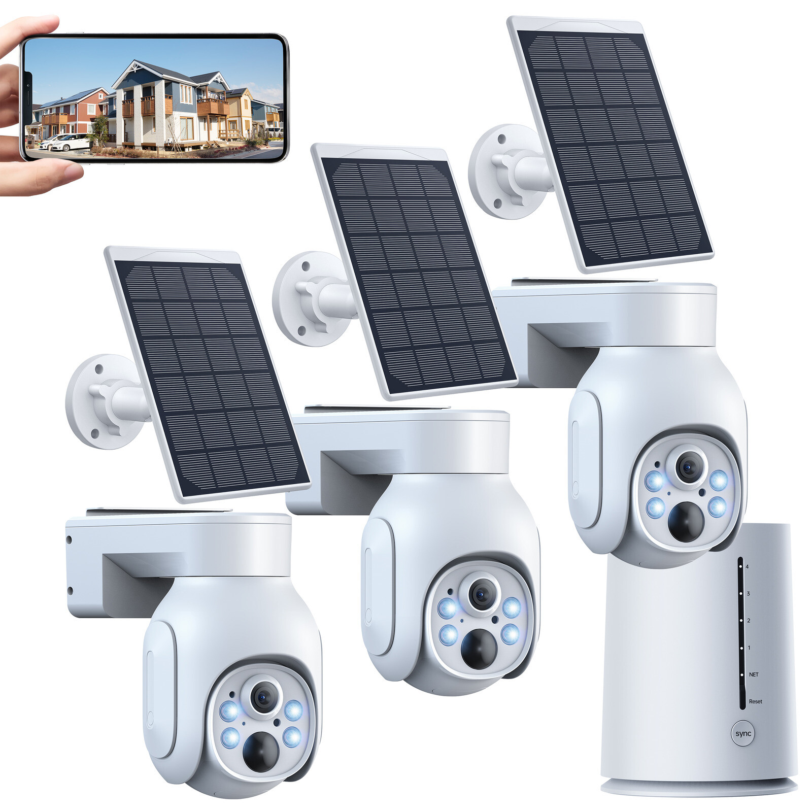 2/3/4 360&deg;PTZ Solar&Battery Powered Wireless Wifi Security Camera System Outdoor