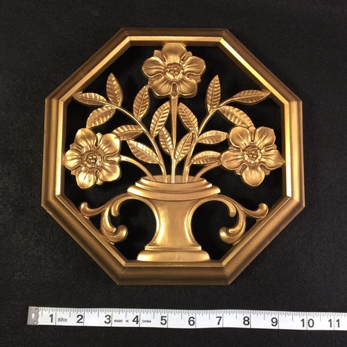 Vintage SYROCO Gold Tone Floral Octagonal Wall Hanging A