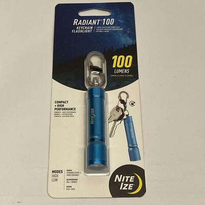 Nite Ize Radiant 100 Keychain Flashlight 100 Lumens Compact 2 Modes Blue