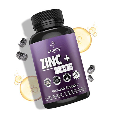 Zinc with VIT C 500 Mg Immune System Support 120 Tablets Blend of Antioxidants