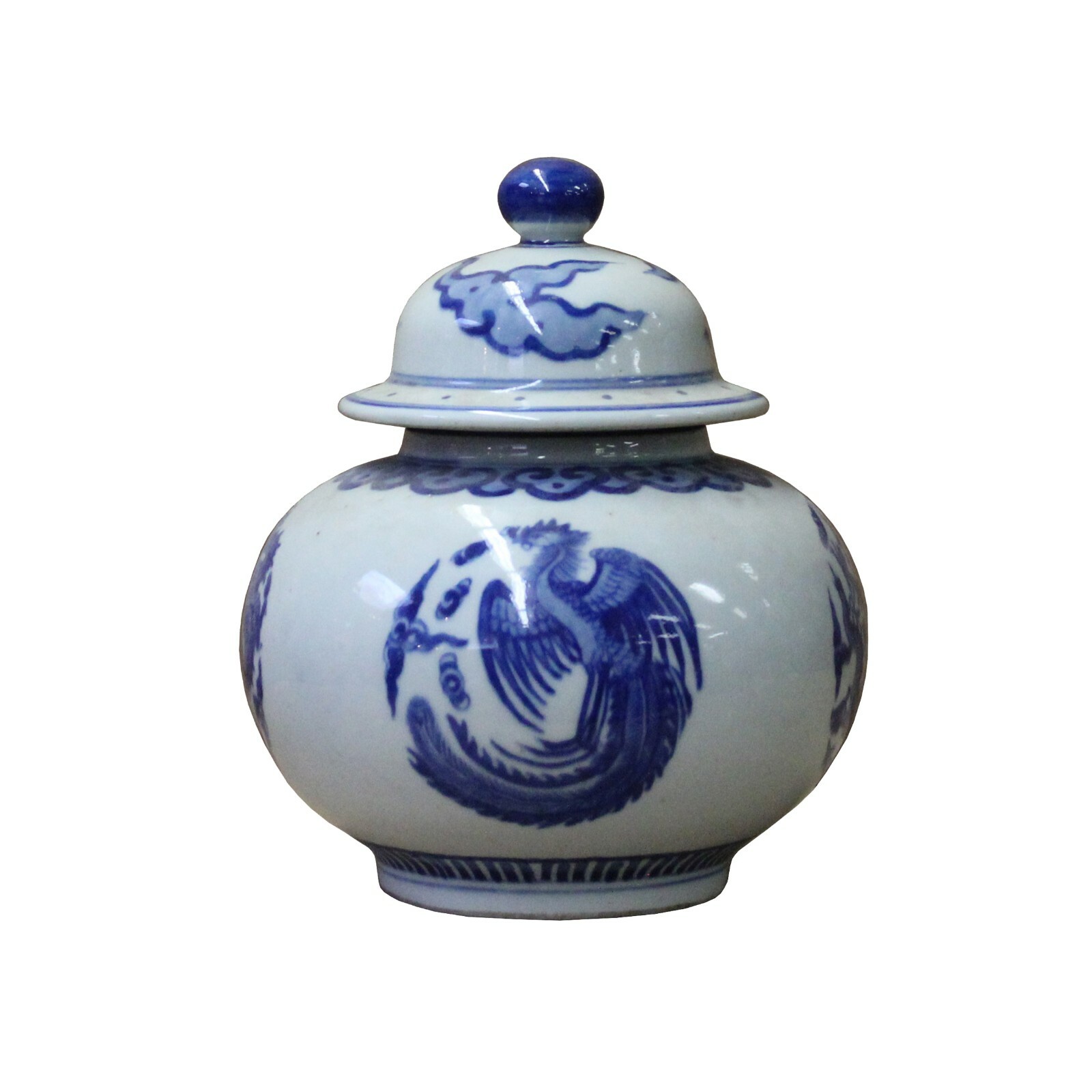Chinese Oriental Blue Off White Porcelain Phoenix Dragon Container Urn ws1125S Chinese Oriental Blue Off White Porcelain Phoenix Dragon Container Urn ws1125S