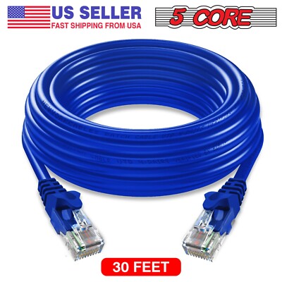 5Core Ethernet Cable 30 ft Long Cat 6 Computer Internet Patch Cord WiFi RJ45