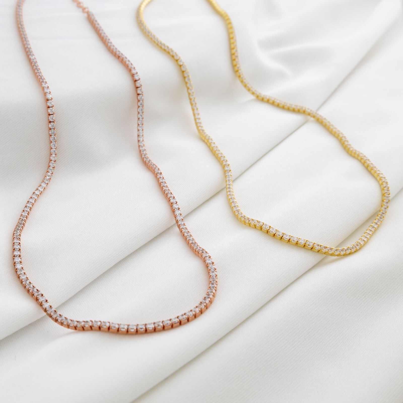 14k Gold Diamond Tennis Necklace, 3mm Round Diamond Tennis Necklace Women Her