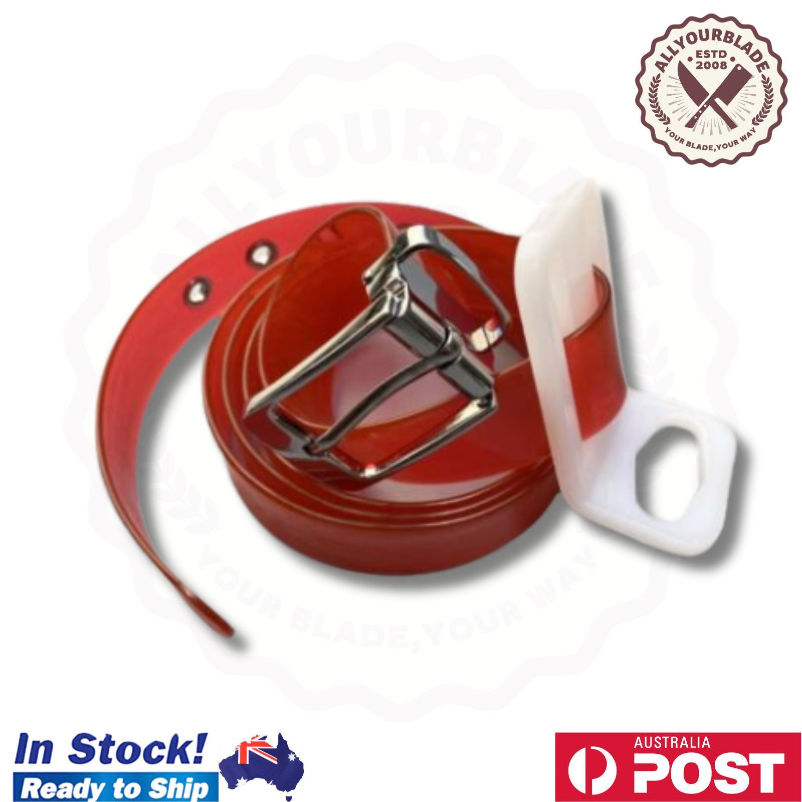 NEW BUTCHER KNIFE POUCH BELT BUCKLE – 140CM FLEXIBLE CUT-TO-FIT RED STEEL HOLD
