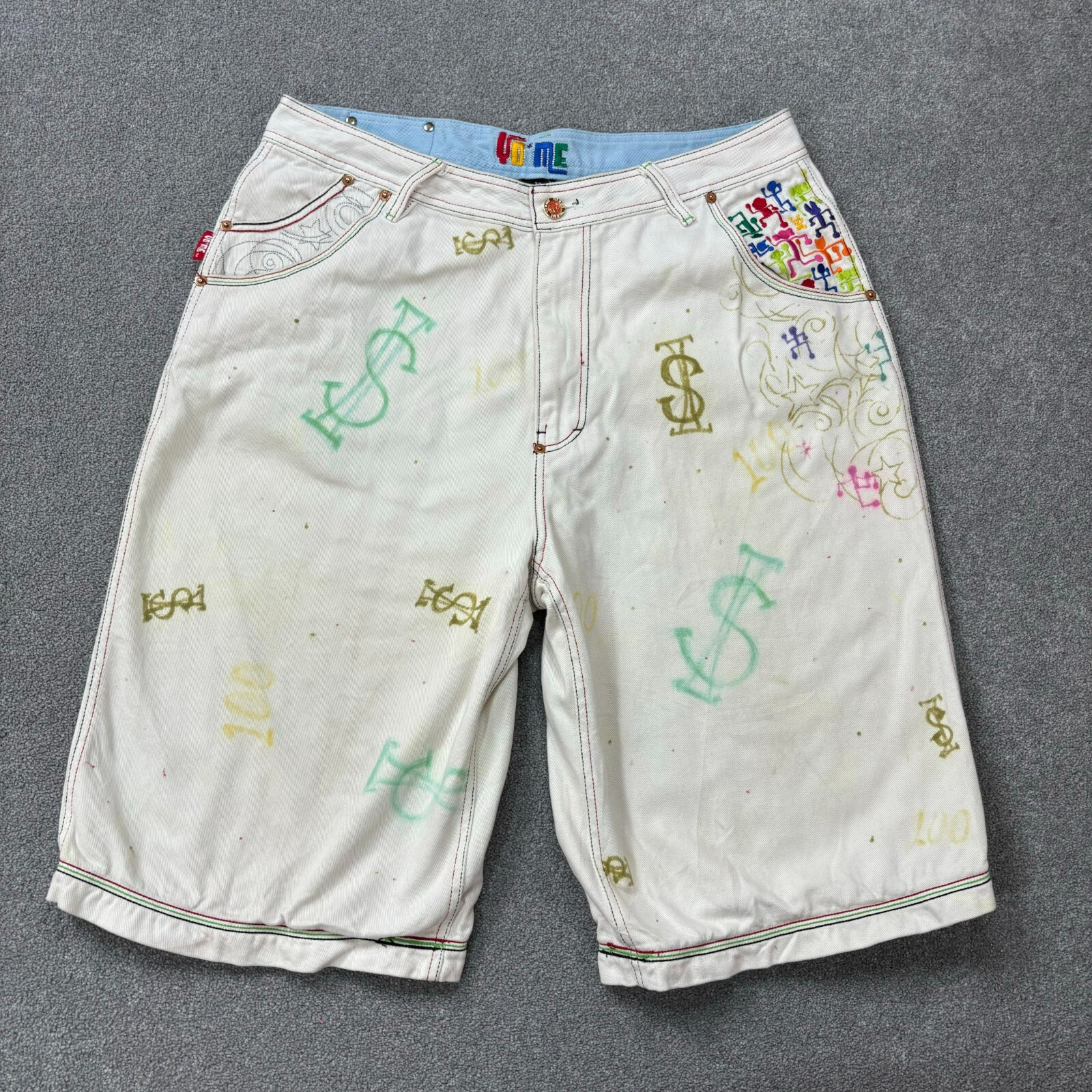 Yo Me Denim Shorts Adult W36 White Jorts Hip Hop Monkey