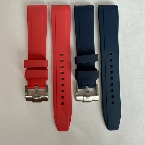 20mm BLUE & RED (Set Of 2) Vulcanized Caoutchouc rubber Strap Omega & Rolex