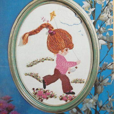 Lee Wards Mary Ellen in the Spring Crewel Embroidery Kit with Frame Kite VTG
