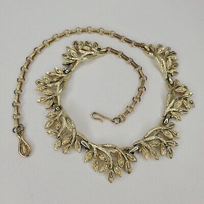 Vintage Coro Gold Tone Leaf Necklace Nature Leaves Hook Clasp Signed