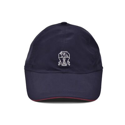 BRUNELLO CUCINELLI MEN'S DEEP NAVY BLUE POLY BLEND LOGO BASEBALL CAP / HAT