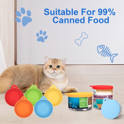 5Pcs Pet Food Can Cover With Spoon Safe Silicone Cap Can Lids for Dog Cat Food