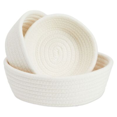 3-Pack Small Round Cotton Rope Woven Storage Baskets for Organizing