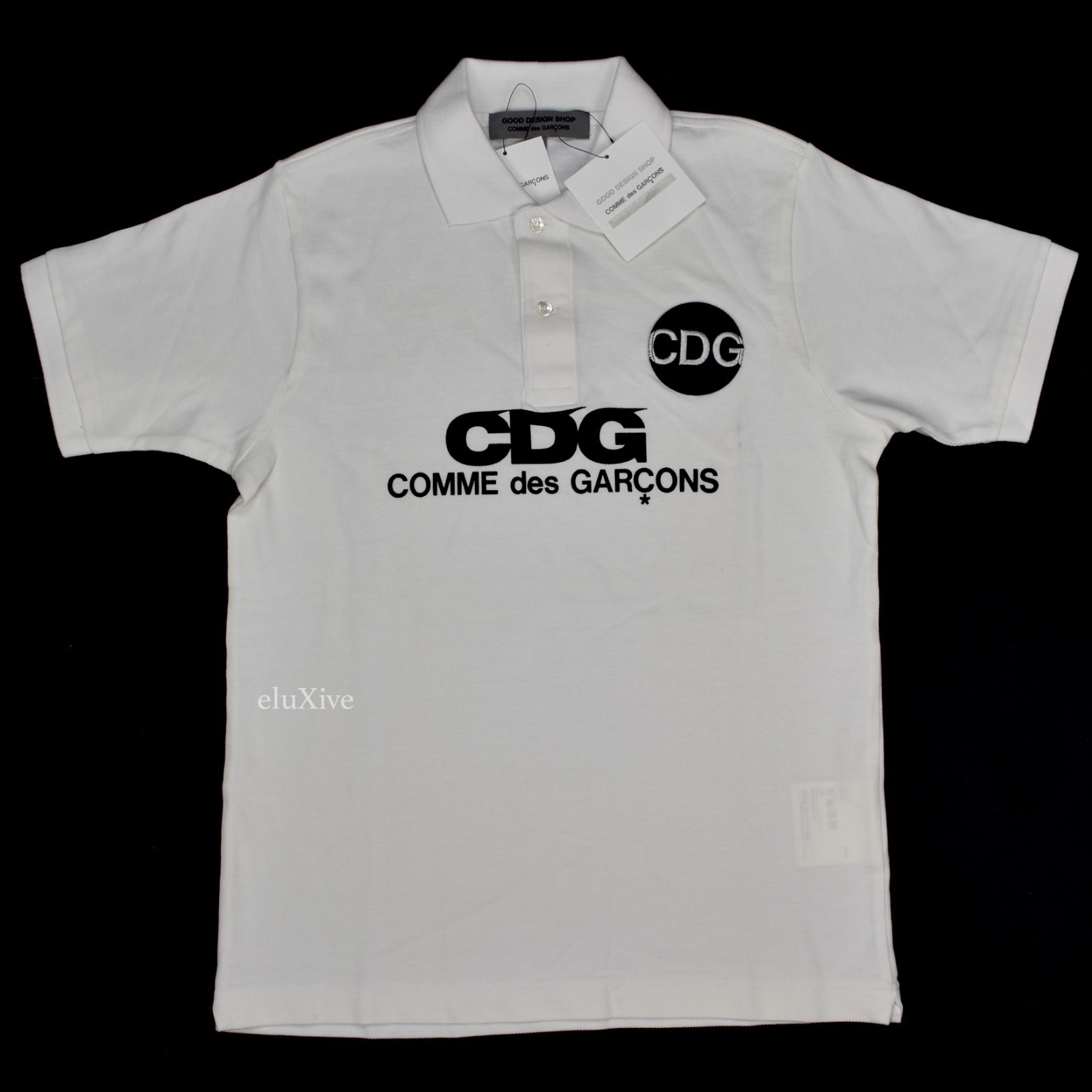 NWT Comme des Garcons CDG White Logo Print Patch Men's Polo NWT Comme des Garcons CDG White Logo Print Patch Men's Polo