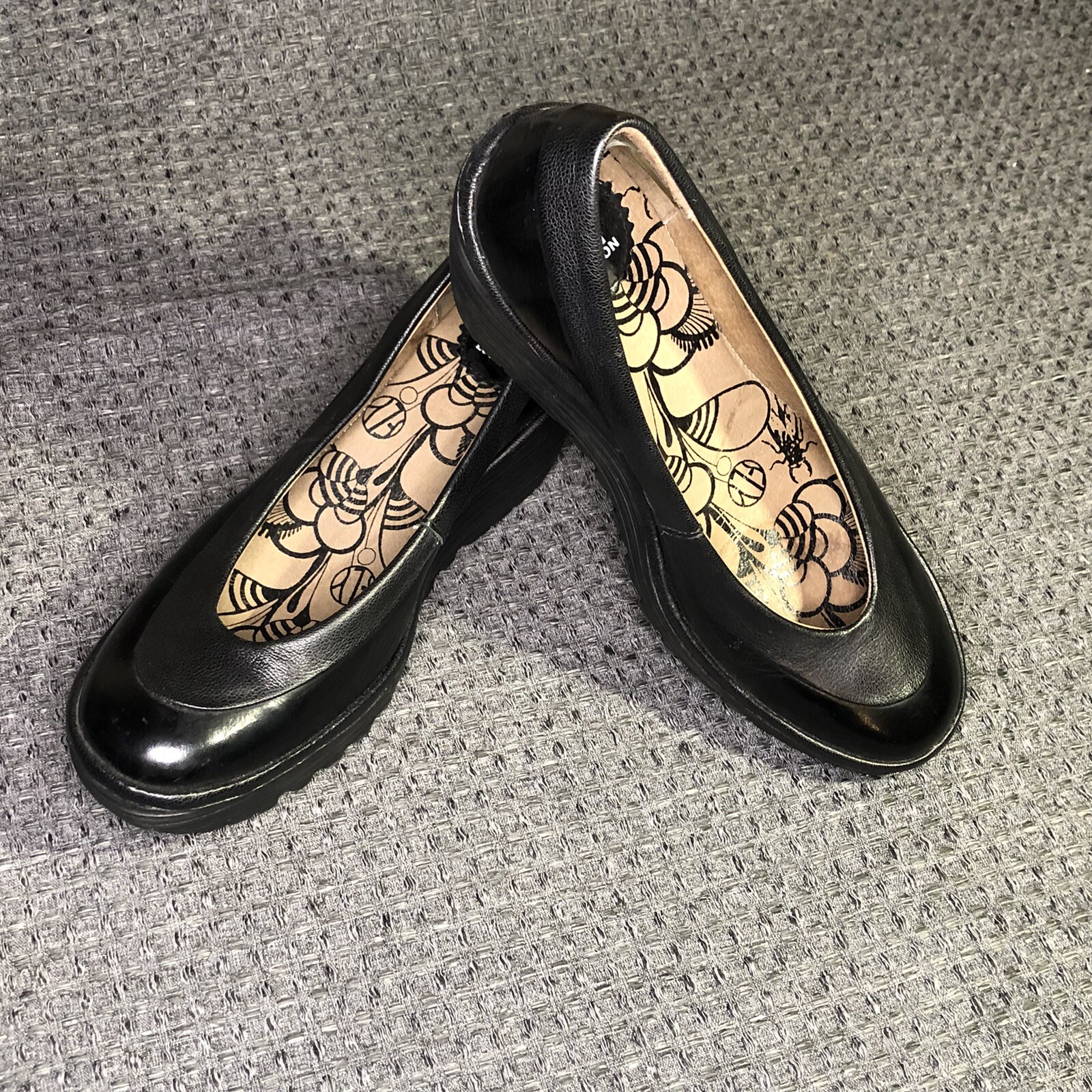 Fly London Black Leather Wedge Shoes 