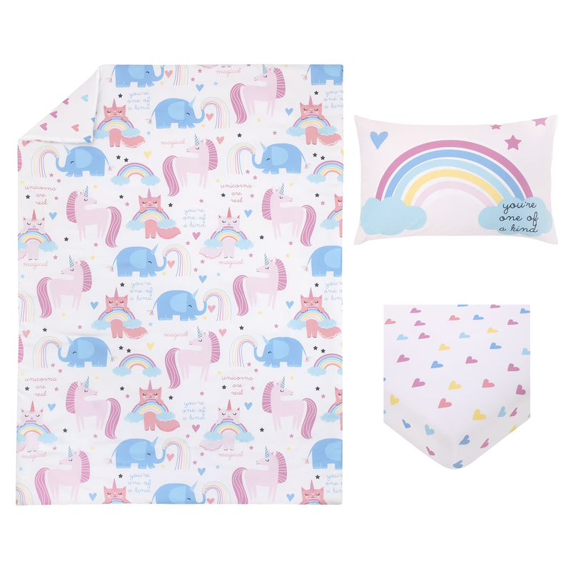 Unicorn Party 3-Pc Toddler Bed Set, Pink, Comforter, Sheet, Pi...