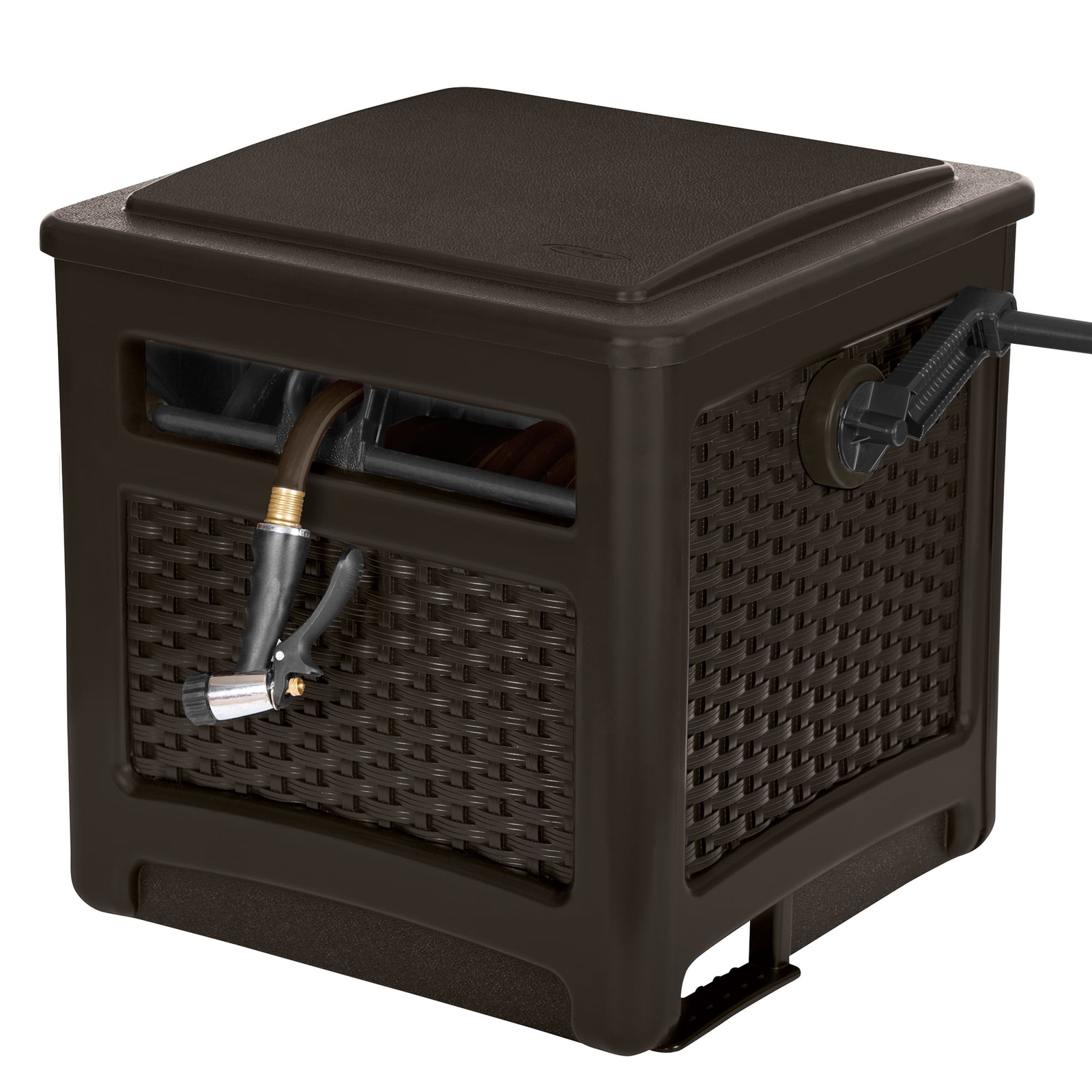 Suncast 225 ft. Smart Trak Wicker Garden Hose Reel Guide and Hideaway,Java Brown