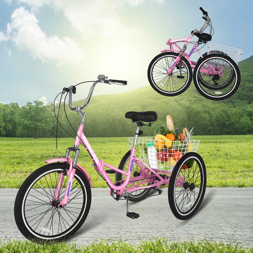 MOONCOOL Folding Tricycles 7 Speed Trikes 20 Inch 3 Wheel Bikes for Youth Adult
