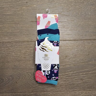 Chelsea Peers Womens 3 pack Bamboo crew Socks Blue Panda Size 4-7 New  h5a