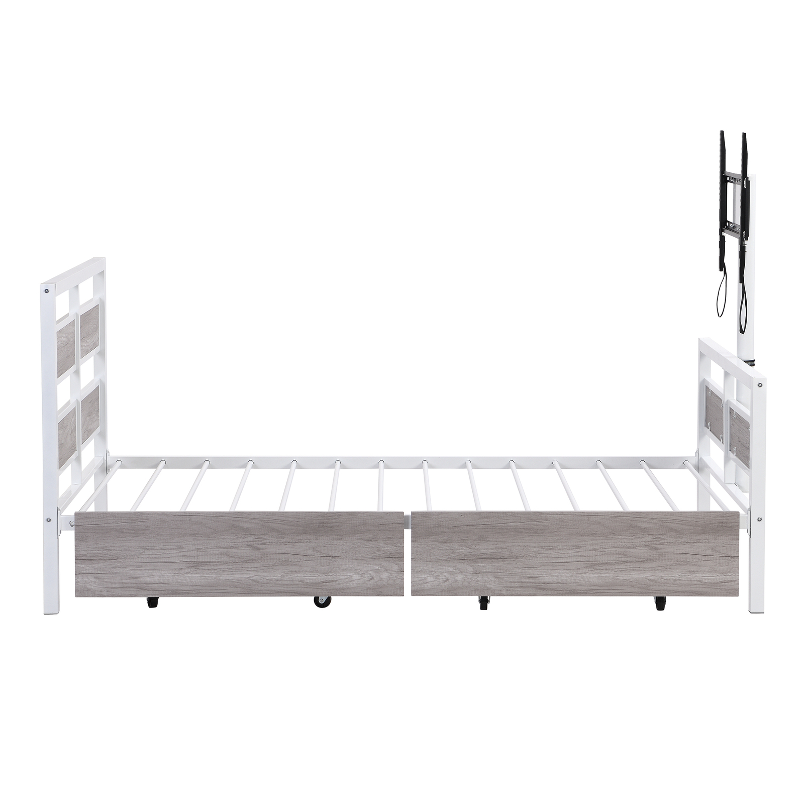 Twin Size Metal Bed Frame with Headboard Footboard 2 Drawers /Rotatable TV Stand
