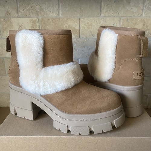 新品 UGG ブルックリン サンバースト チェスナット 23 UGG BROOKLYN SUNBURST CHESTNUT SUEDE PLATFORM ANKLE BOOTS