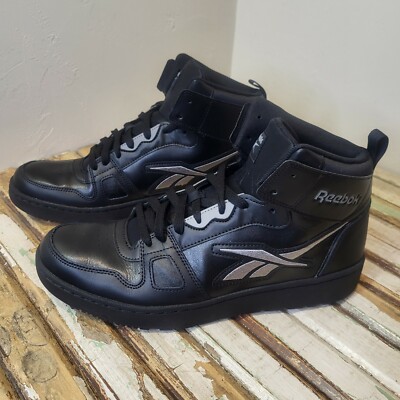 Mens REEBOK Resonator 10.5 Black Grey LEATHER Sneaker Shoes AUTHENTIC Classic